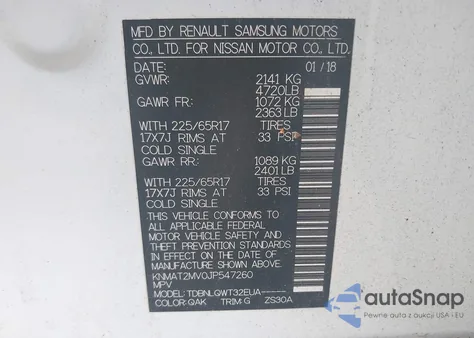 2018 Nissan Rogue Sv from USA, damaged, VIN KNMAT2MV0JP547260